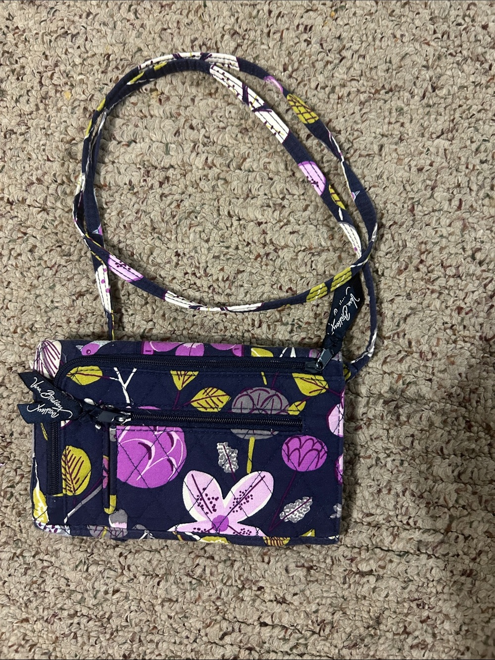 Vera Bradley Floral Quilted Crossbody wallet/Bag - Navy, Purple & Green - Picture 5 of 6